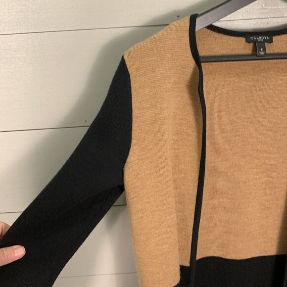 Talbots open front longline wool blend color block cardigan petite brown black - Picture 4 of 8